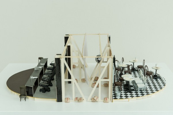 Public Relations / &amp;Ouml;ffentlichkeitsarbeit&amp;nbsp;(Set Models),&amp;nbsp;Liz Magic Laser,&amp;nbsp;2013, 60 x 15 x 40 cm. Set Design in collaboration with Christian Kiehl. Photo: Thorsten Arendt.