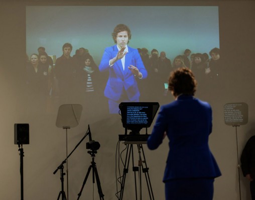 Stand Behind Me,&amp;nbsp;Liz Magic Laser,&amp;nbsp;2013, performance and two-channel video, 10 minutes, production still,&amp;nbsp;Lisson Gallery, London, UK.&amp;nbsp;Featuring dancer Ariel Freedman.&amp;nbsp;