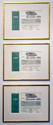 Share in The Armory Show, Liz Magic Laser, 2013, Vornado Reality Trust share certificate issued to Liz Magic Laser in gold frame (Ownership of share to be transferred to buyer).13 x 16 inches (33 x 40.6 cm)Unique, Signed.