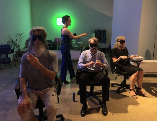 User Friendly, performative workshop and audio installation, Liz Magic Laser, Cori Kresge and Hanna Novak. Performed by Cori Kresge at Goethe Pop Up Minneapolis, Goethe in the Skyways, curated by Sandra Teitge, 2019.
